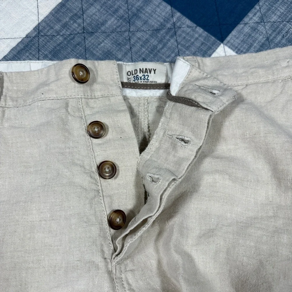 2012 Old Navy 100% Linen Pants Mens 36x32 Oatmeal Button Fly Wide Leg Button Fly